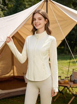 Womens #Beige Fitted Stand Collar UPF50 Sun Jacket