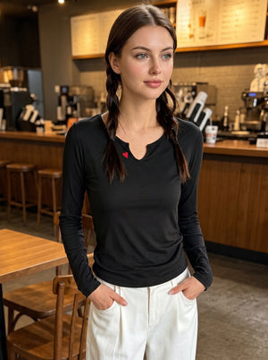 Womens #Black Basic Long Sleeve Top
