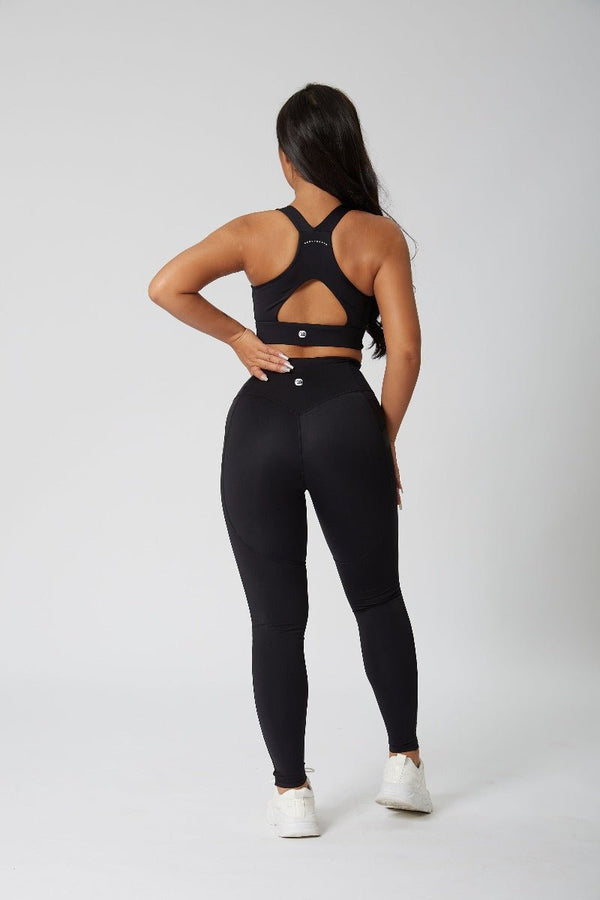 Women's #Black High Waist Hip Lift Leggings and racer back sports bra by Anniou