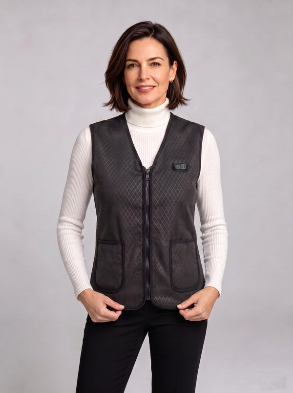 Women's Black V-neck Heated Gilet