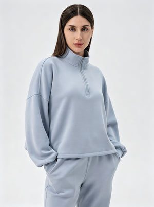 Womens #Blue Quarter Zip Pullover
