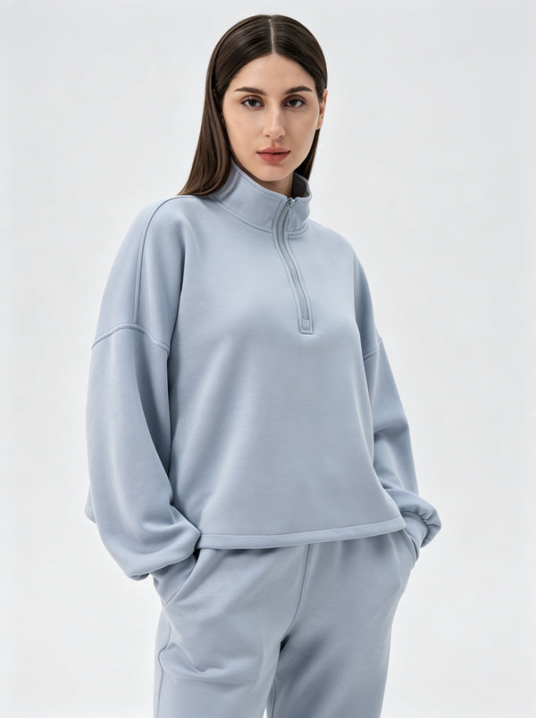 Womens #Blue Quarter Zip Pullover