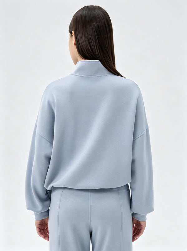 Womens #Blue Quarter Zip Pullover of back view