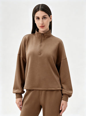 Womens #Brown Quarter Zip Pullover
