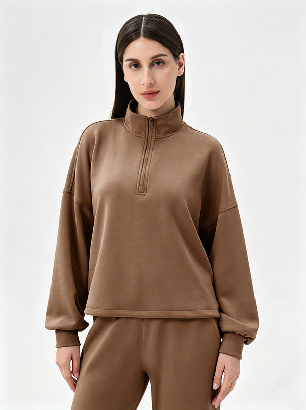 Womens #Brown Quarter Zip Pullover