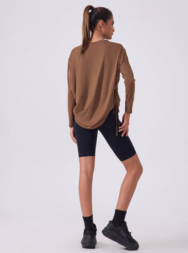 Womens #Brown Side Drawstring Quick Dry Pullover of back view