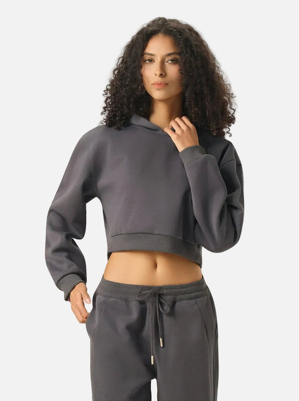 Womens #Darkgrey Cropped Boxy Heavyweight Hoodie