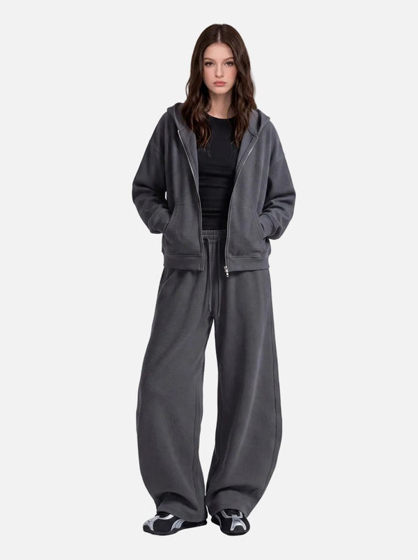 Womens #Darkgrey Waffle Zip Up Hoodie