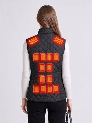 Women's Diamond Quilted Heated Vest stand collar in #black