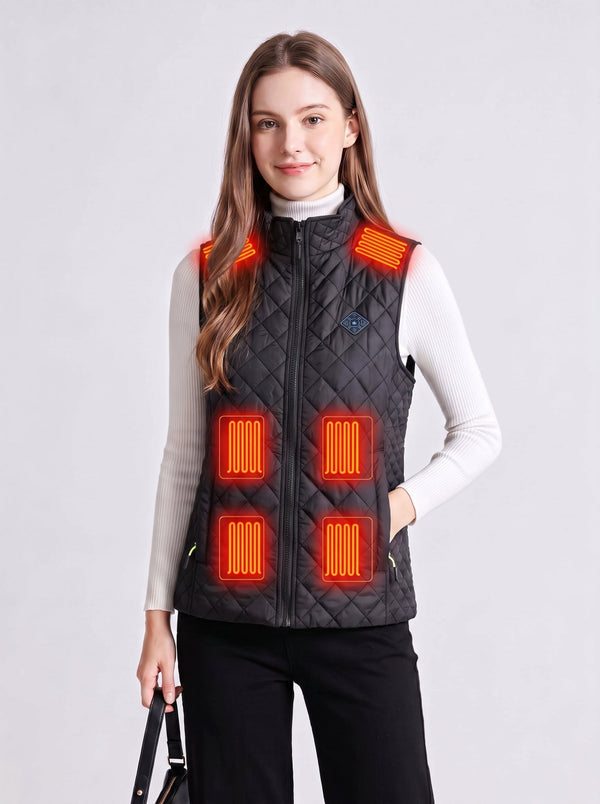 #black Women's Diamond Quilted Heated Vest with 6 heating zones