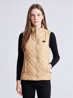 #khaki Women's Diamond Quilted Heated Vest with zipper pockets