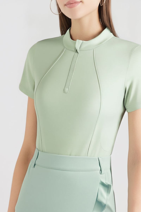Women's #Light Green Short Sleeve Golf Polo Detail