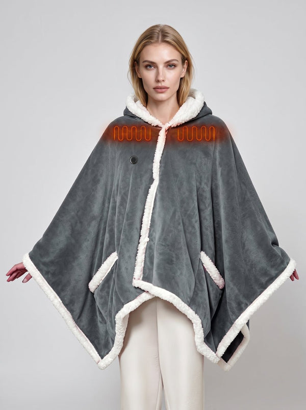 Womens #Grey Heated Hooded Wearable Blanket