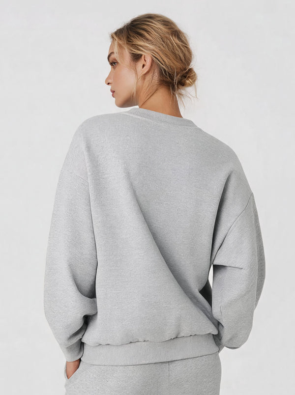 Womens #Grey Oversized Crewneck Sweatshirt of back view