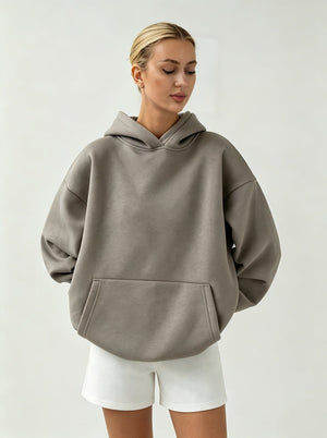 Womens #Grey Oversized Pullover Hoodie
