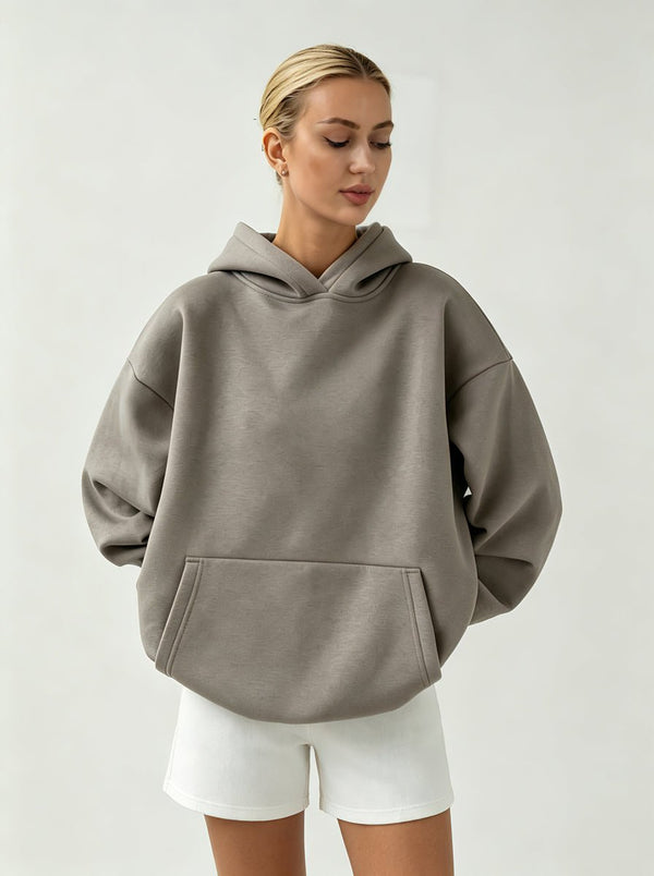 Womens #Grey Oversized Pullover Hoodie
