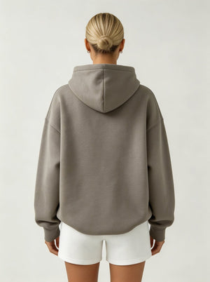 Womens #Grey Oversized Pullover Hoodie of back view