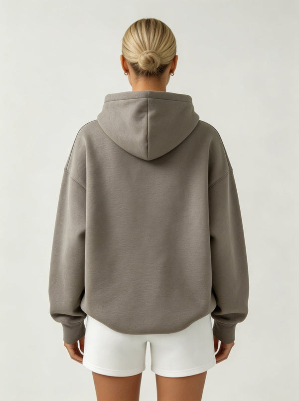 Womens #Grey Oversized Pullover Hoodie of back view