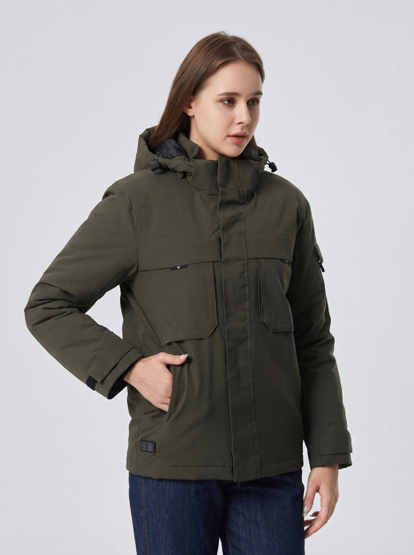 Womens #NavyGreen Dual Control Heated Softshell Jacket