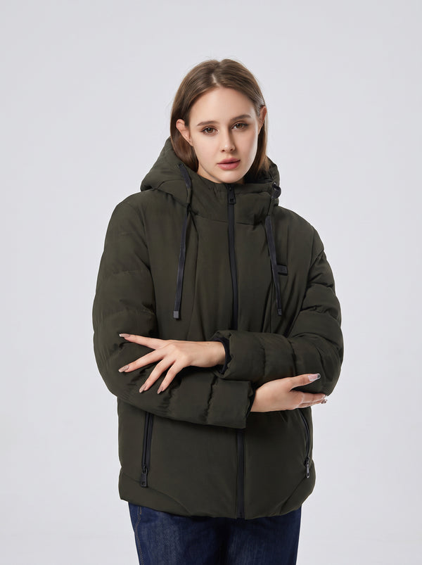 Womens #NavyGreen Heated Hooded Padded Jacket