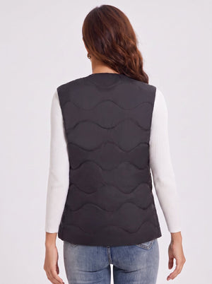 #black Women's Rear of V-neck Quilted Heated Gilet