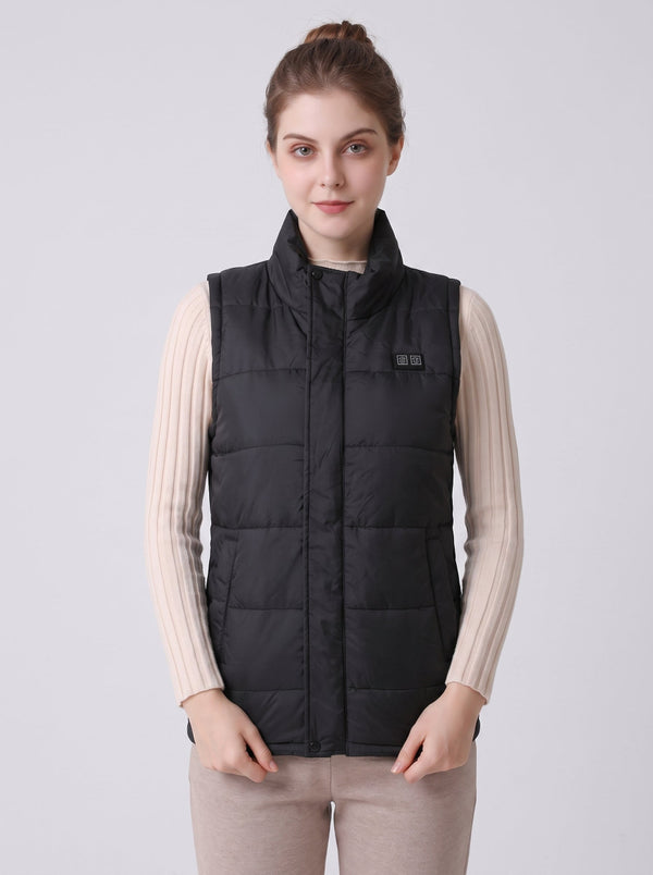 #Black Women's Stand Collar Heated Gilet