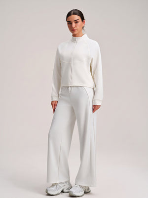 Womens #White Cropped Stand Collar Athletic Jacket
