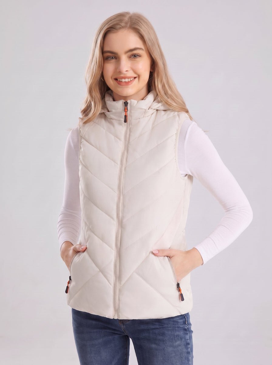 Women's #White Hooded Heated Gilet