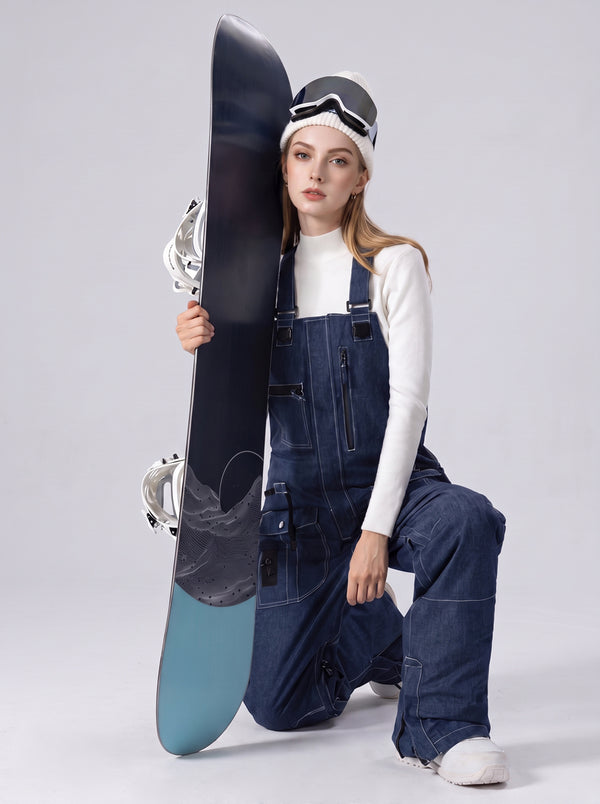 Womens #denimBlue Womens Denim Ski Bib Pants