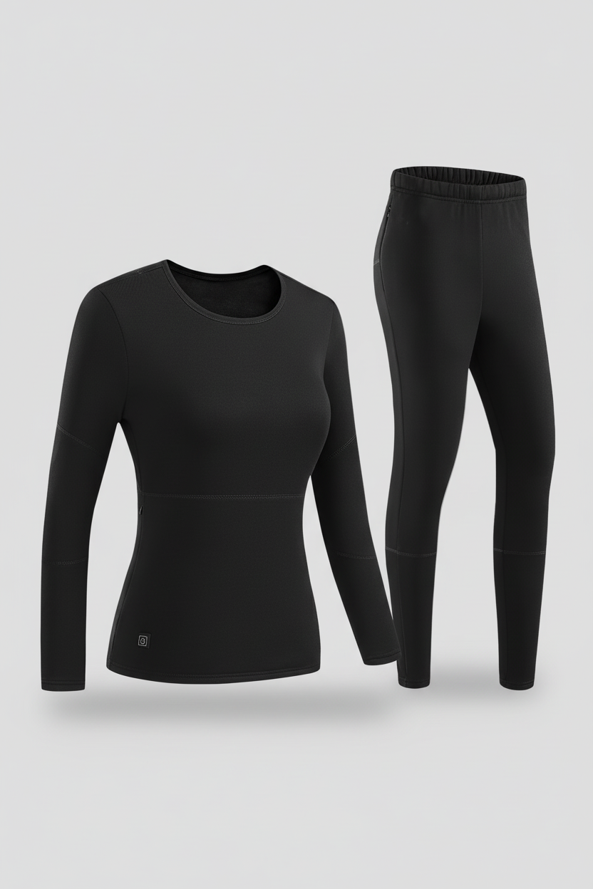 Womens Black 28 Area Heated Thermals set