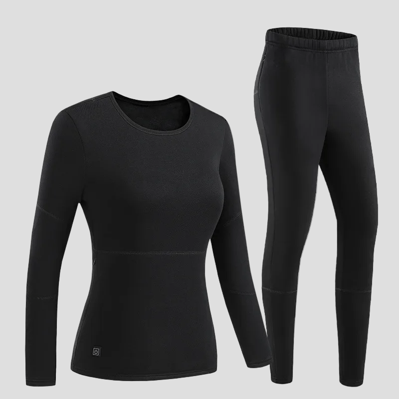Womens Black 28 Area Heated Thermals set
