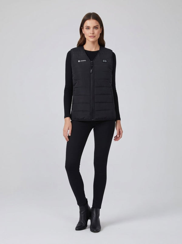 Women's black V Neck Heated Gilet and trousers