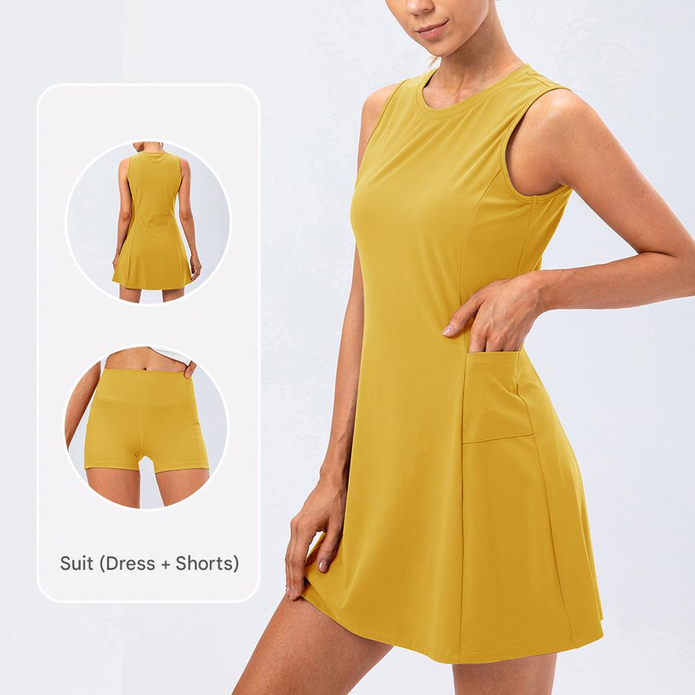 Yellow tennis Skirt Two-Piece Set 