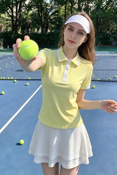 a women wear anniou #yellow polo shirt