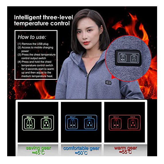Anniou Blue and Grey Heated Zip Hoodie - Sidiou Group