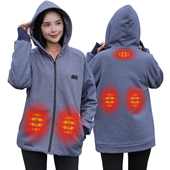 Anniou Blue and Grey Heated Zip Hoodie - Sidiou Group