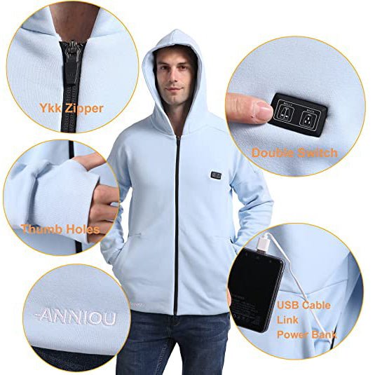 Anniou Blue and Grey Heated Zip Hoodie - Sidiou Group