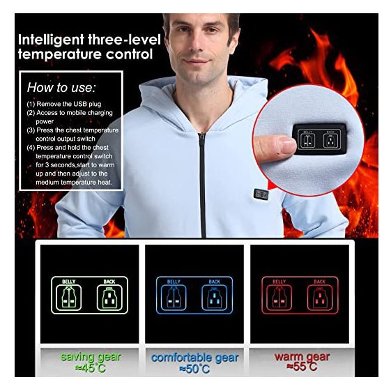 Anniou Blue and Grey Heated Zip Hoodie - Sidiou Group