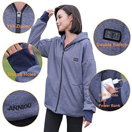 Anniou Blue and Grey Heated Zip Hoodie - Sidiou Group