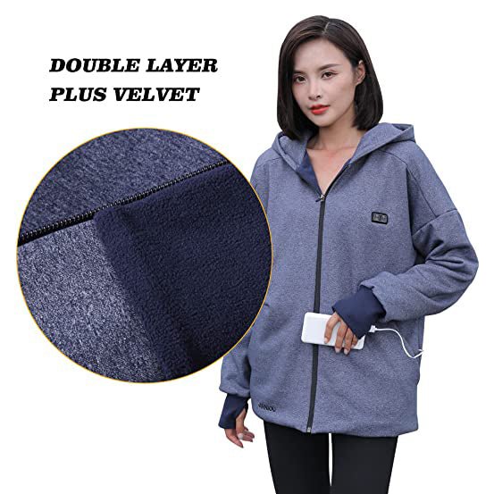 Anniou Blue and Grey Heated Zip Hoodie - Sidiou Group