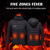 Anniou Red Dual Switch Duck Down Heated Jacket with Hood 5 heat zones