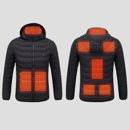 Anniou Men's 8 Area black Quilted Heated Jacket front and back