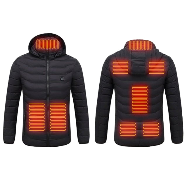 Anniou Men's 8 Area black Quilted Heated Jacket front and back