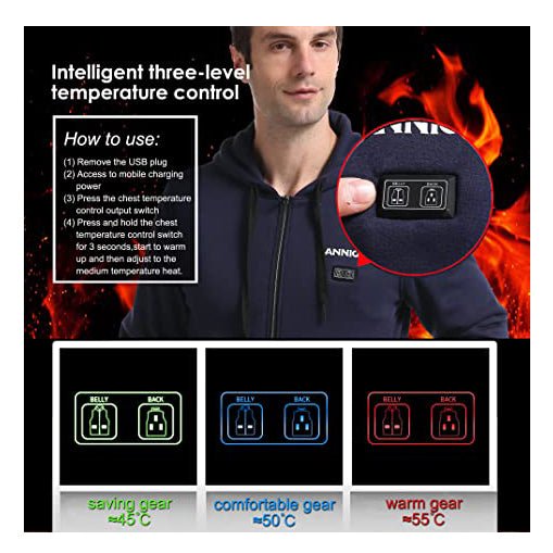 Anniou Men's Navy Heated Zip Up Hoodie - Sidiou Group