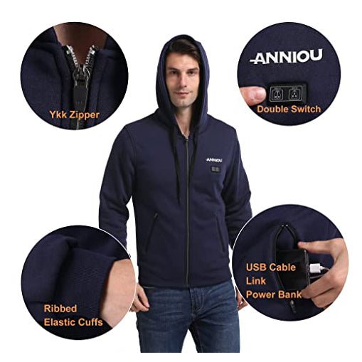 Anniou Men's Navy Heated Zip Up Hoodie - Sidiou Group