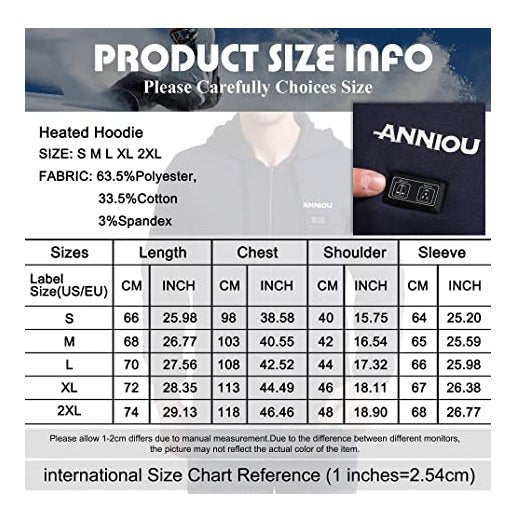 Anniou Men's Navy Heated Zip Up Hoodie - Sidiou Group