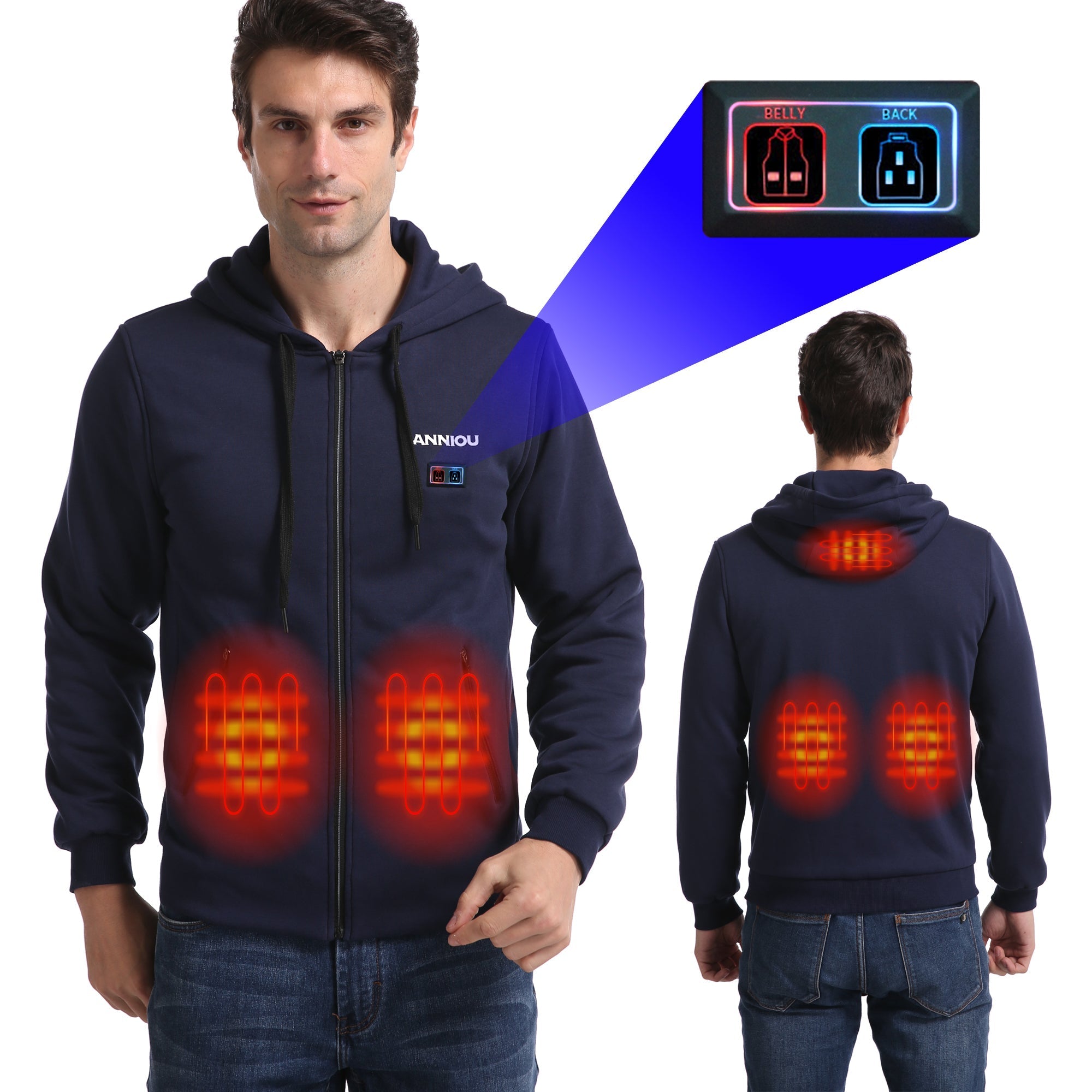 Anniou Men's Navy Heated Zip Up Hoodie - Sidiou Group