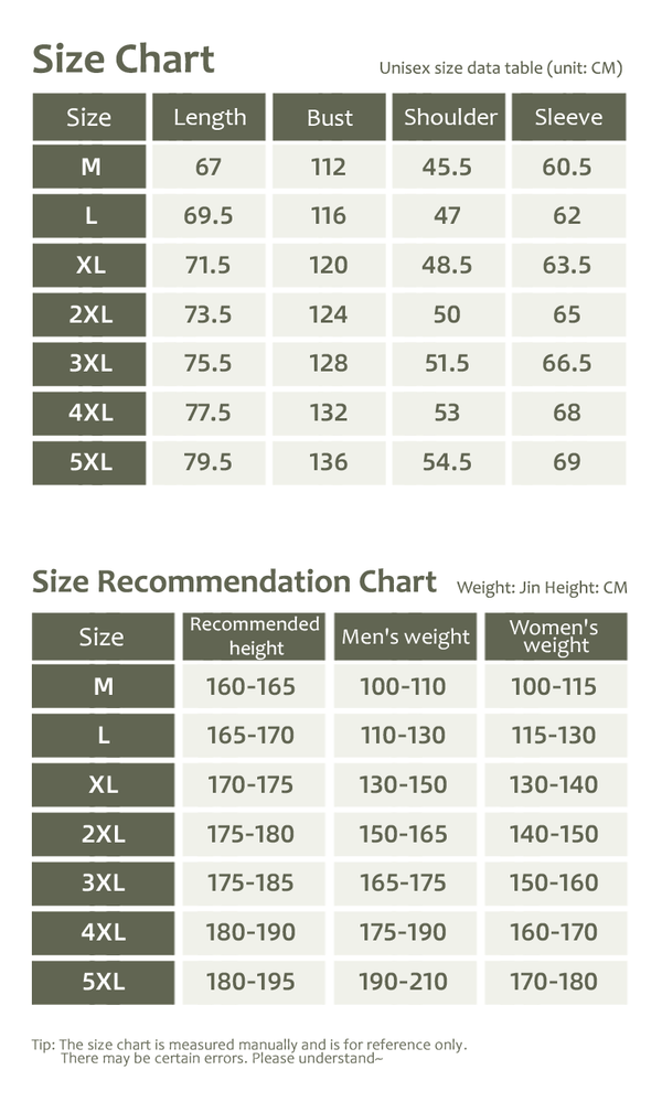 Seamless Hardshell Hooded Jacket size guide for weight and height