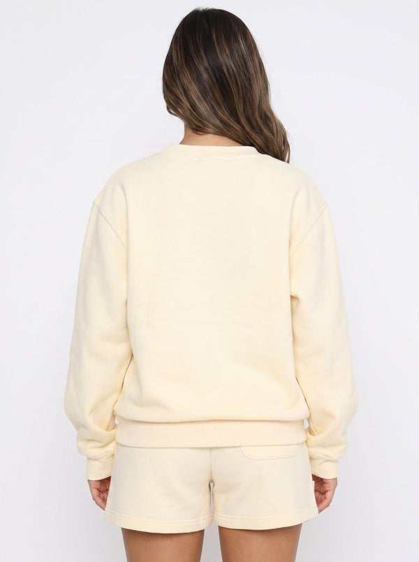 #apricot Crewneck Sweatshirt Shorts Set of back view