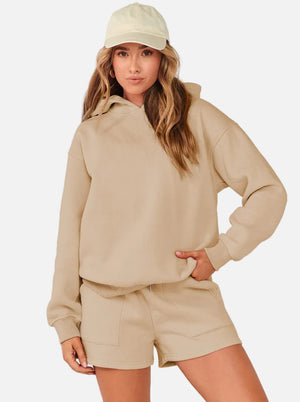 #apricot Womens Casual Hoodie & Shorts Set